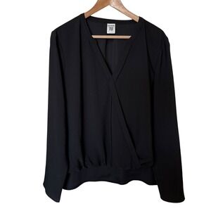 Remade Wrap Blouse Women XL Black Excellent V-Neck Long Sleeve RM-8HL1004-XL